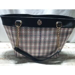 Anne Klein Tweed Pink Gray White Blue Handbag w/Color Gold Hardware